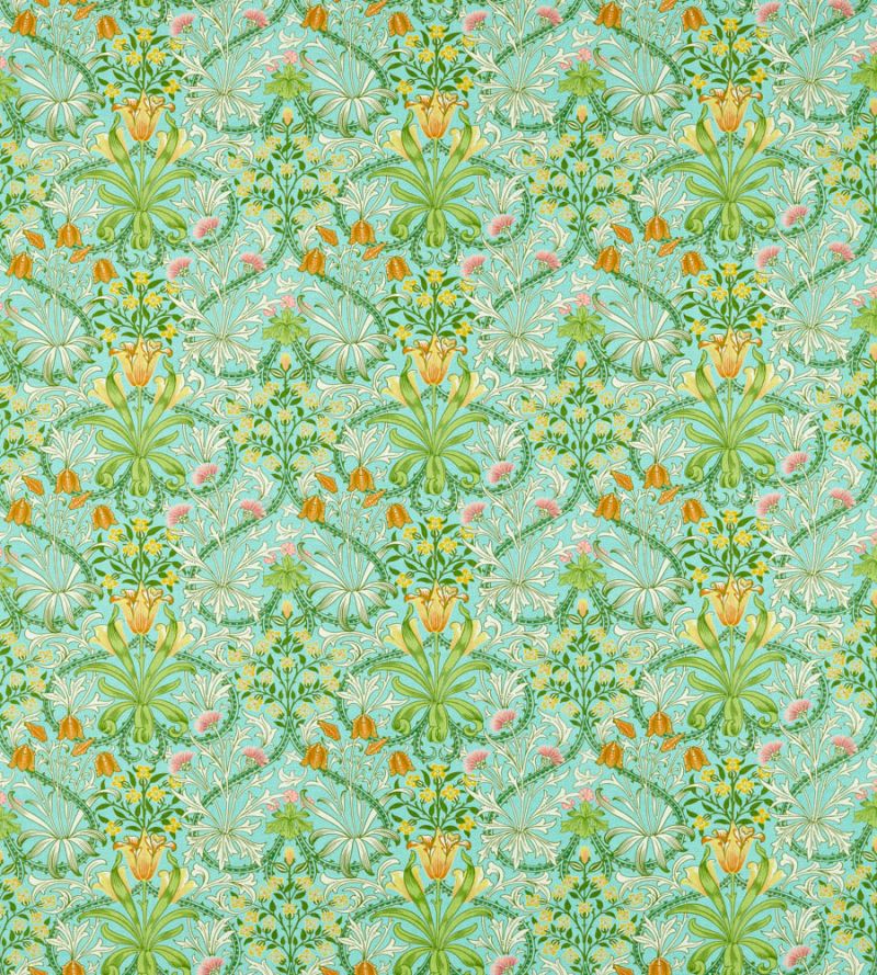 Woodland Weeds Fabric - Orange/Turquoise - 226991 - Morris & Co