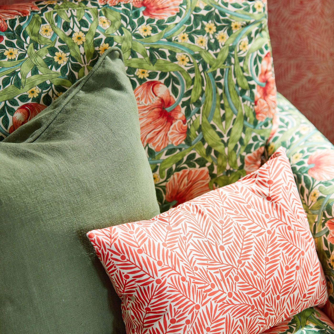Yew & Aril Fabric - Watermelon - 227226 - Morris & Co
