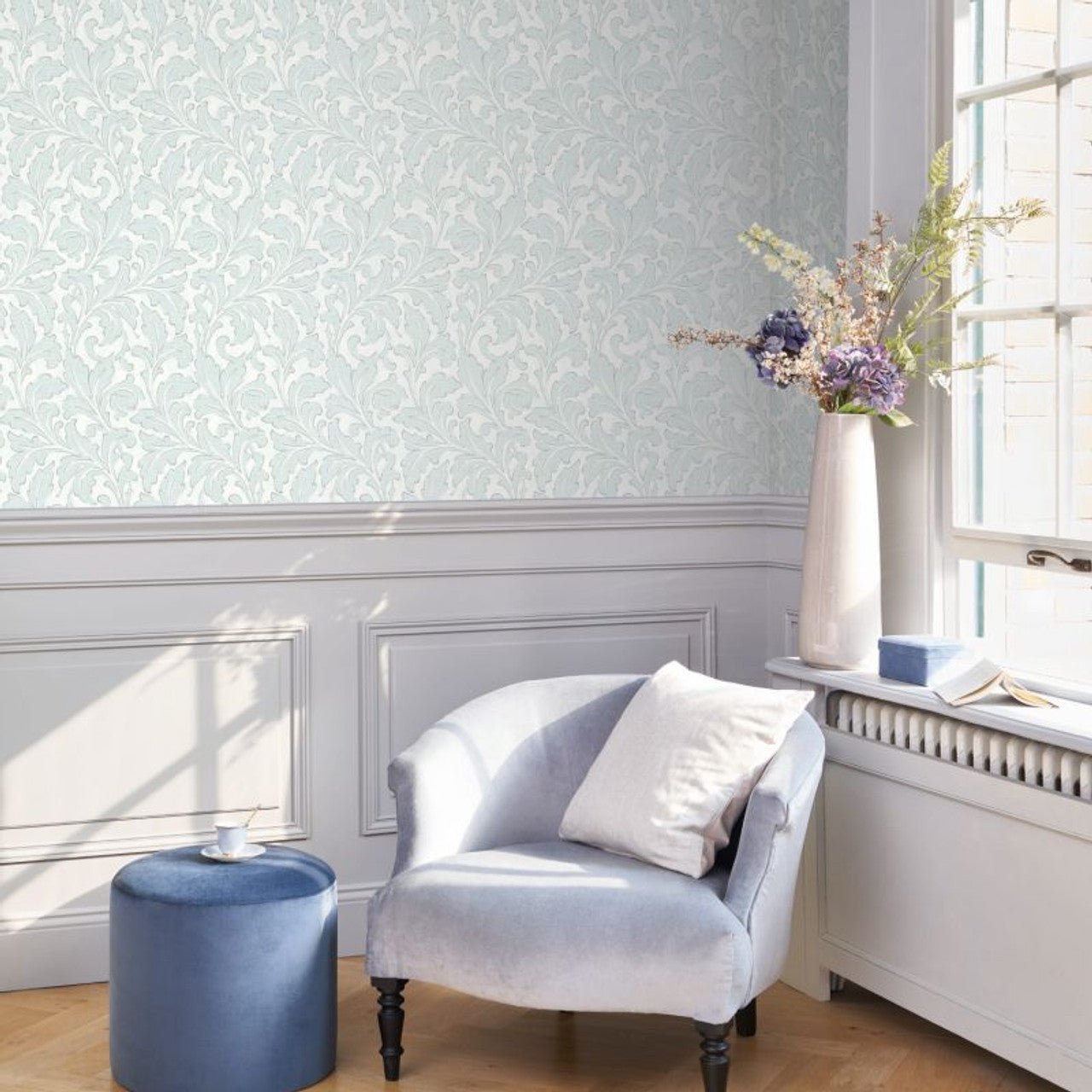 Acanthe Arts and Crafts Wallpaper - Bleu Nuage - Casadeco - 86366103 - Premier Wallcovering