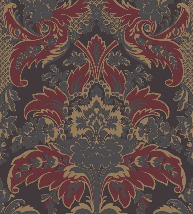 Aldwych Wallpaper - Metallic Gilver & Crimson on Charcoal - 94/5029 - Cole & Son - Premier Wallcovering