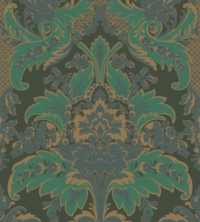 Aldwych Wallpaper - Metallic Gold & Viridian on Dark Viridian - 94/5028 - Cole & Son - Premier Wallcovering