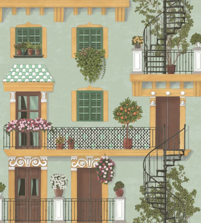 Alfaro Wallpaper - Dark Ochre & Forest Green on Duck Egg - 117/4012 - Cole & Son - Premier Wallcovering