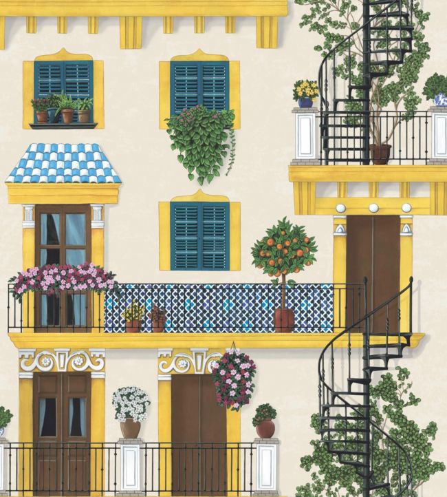 Alfaro Wallpaper - Canary Yellow & Petrol on Parchment - 117/4010 - Cole & Son - Premier Wallcovering