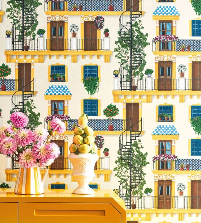 Alfaro Wallpaper - Canary Yellow & Petrol on Parchment - 117/4010 - Cole & Son - Premier Wallcovering