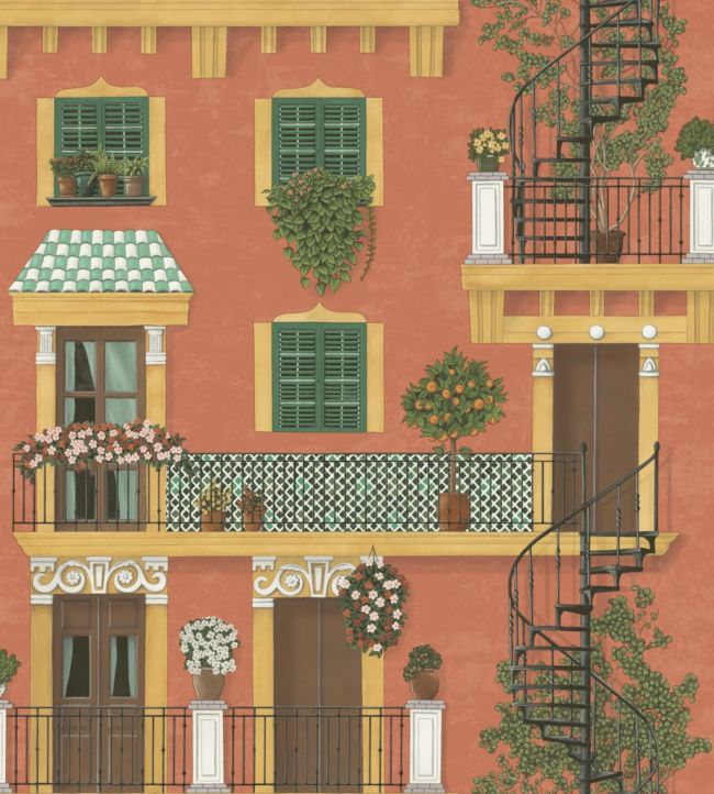 Alfaro Wallpaper - Ochre & Racing Car Green on Terracotta - 117/4011 - Cole & Son - Premier Wallcovering