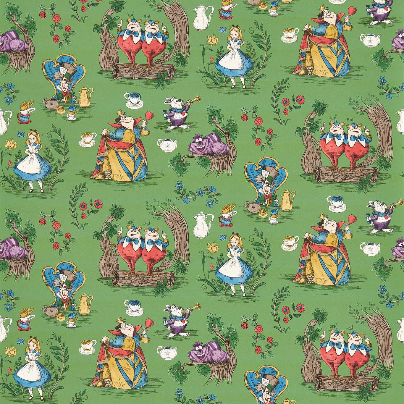 Alice In Wonderland Wallpaper - Gumball Green - DDIW217285 - Sanderson