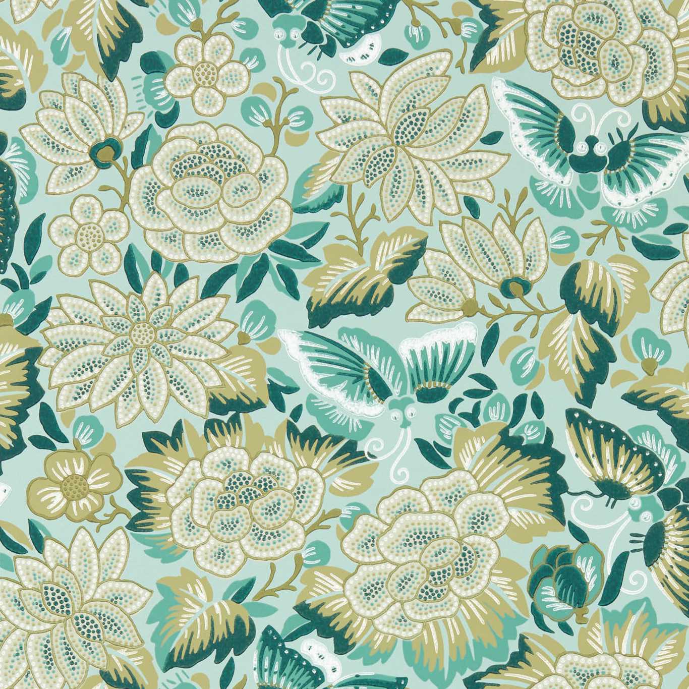 Amara Butterfly Wallpaper - Bamboo/ Fountain Green - DWAW217118 - Sanderson