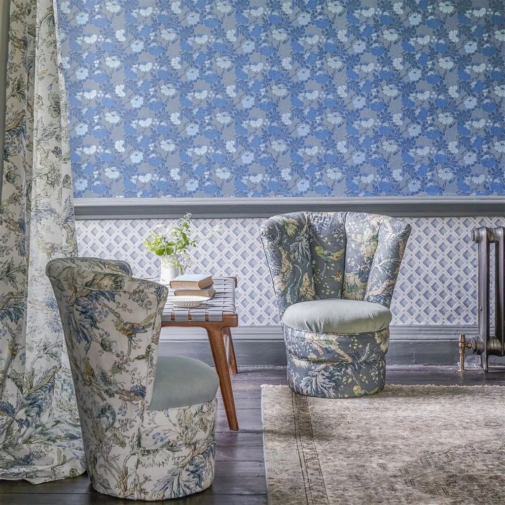 Amsee Geometric Wallpaper - Slate Blue - English Heritage - PEH0002/07Wallpaper199