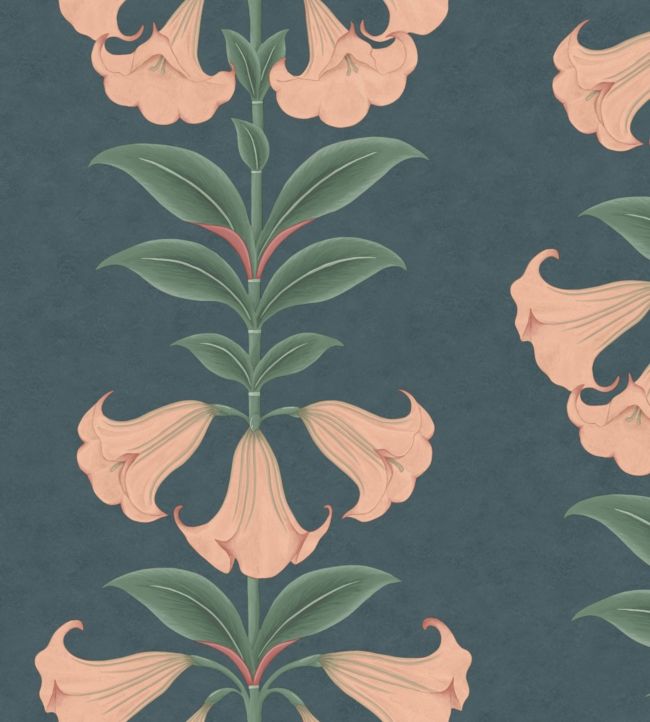 Angels Trumpet Wallpaper - Coral & Viridian on Ink - 117/3009 - Cole & Son - Premier Wallcovering