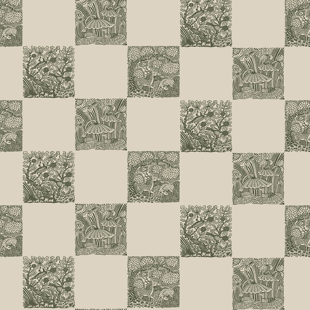 Animal Check Wallpaper - Chaingate Green - Edge Sand - Josephine Munsey - ANI-003-014 - Premier Wallcovering