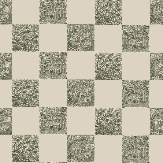 Animal Check Wallpaper - Chaingate Green - Edge Sand - Josephine Munsey - ANI-003-014 - Premier Wallcovering