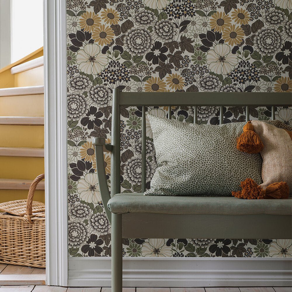 Anita Wallpaper - Brown/ Yellow - Boråstapeter - 2033 - Premier Wallcovering