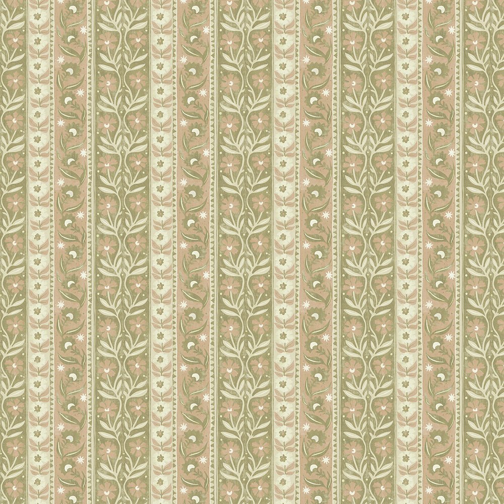 Arber Stripe Wallpaper - Pink and Olive - Josephine Munsey - JMW-104801 - Premier Wallcovering