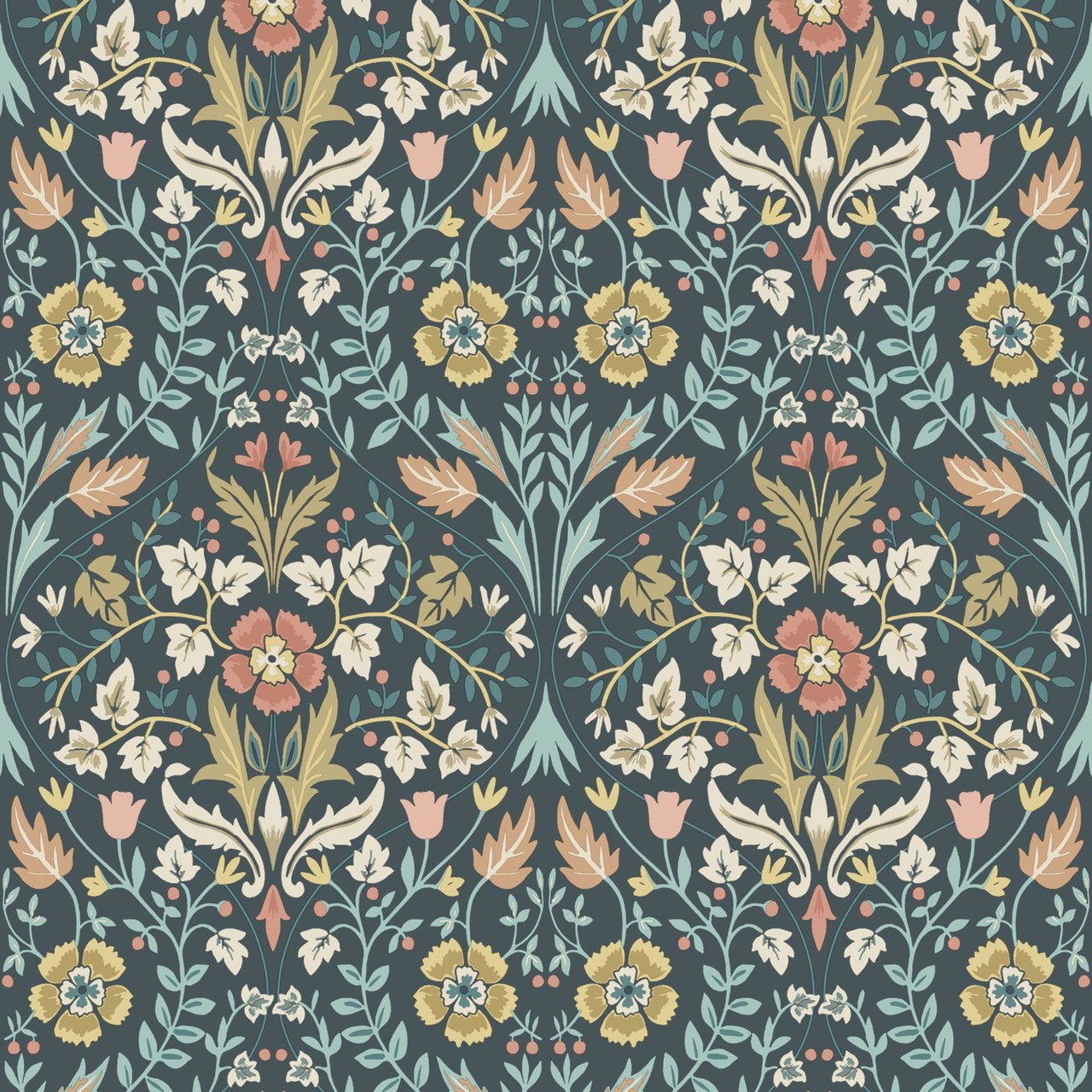 Archibald Arts and Crafts Wallpaper - Bleu Petrole - Casadeco - 86336406 - Premier Wallcovering