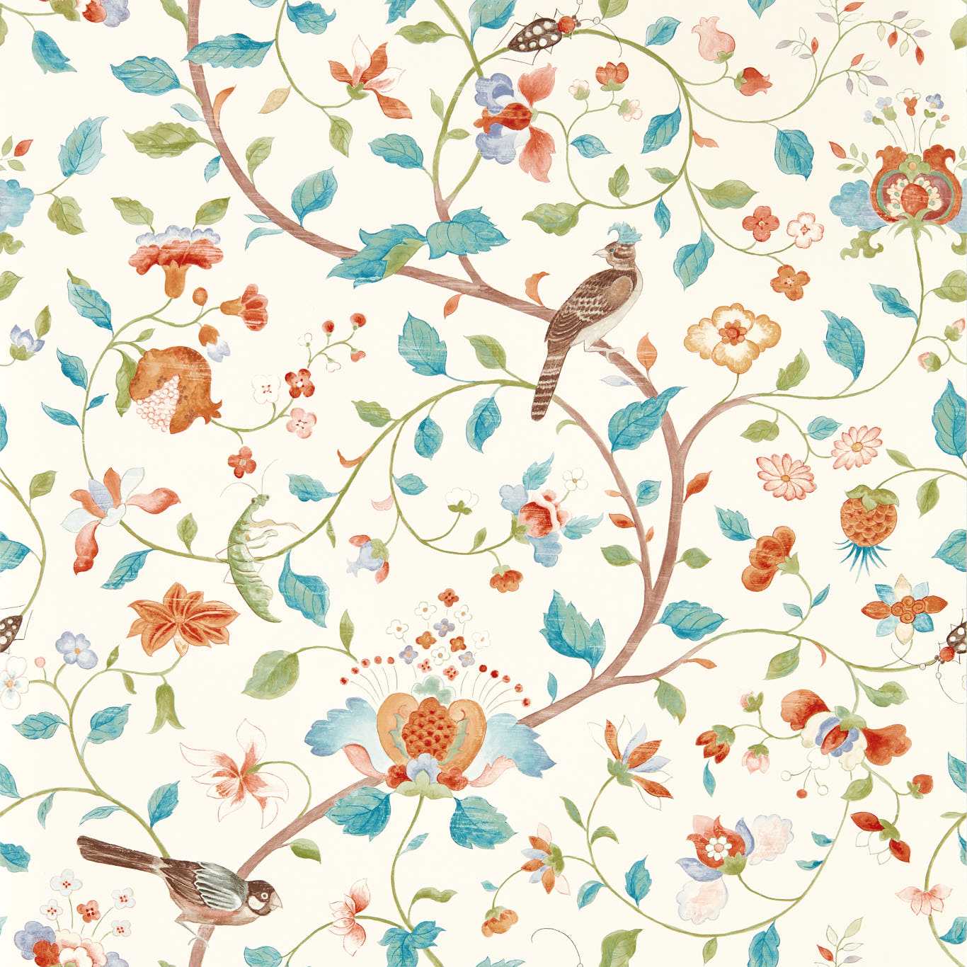 Aril's Garden Wallpaper - Teal/Russet - DABW217235 - Sanderson