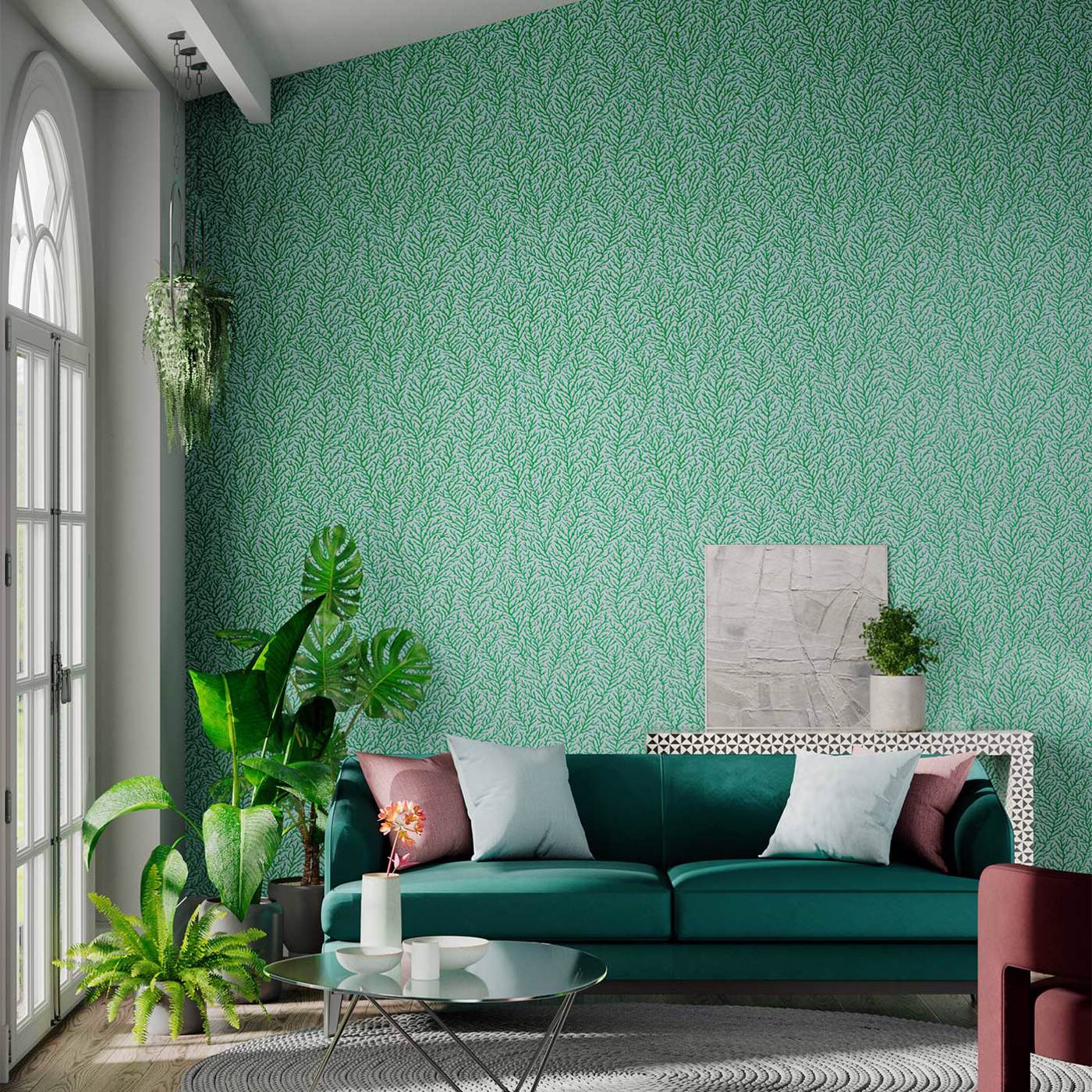 Atoll Wallpaper - Seaglass/Emerald - HTEW112769 - Harlequin - Premier Wallcovering