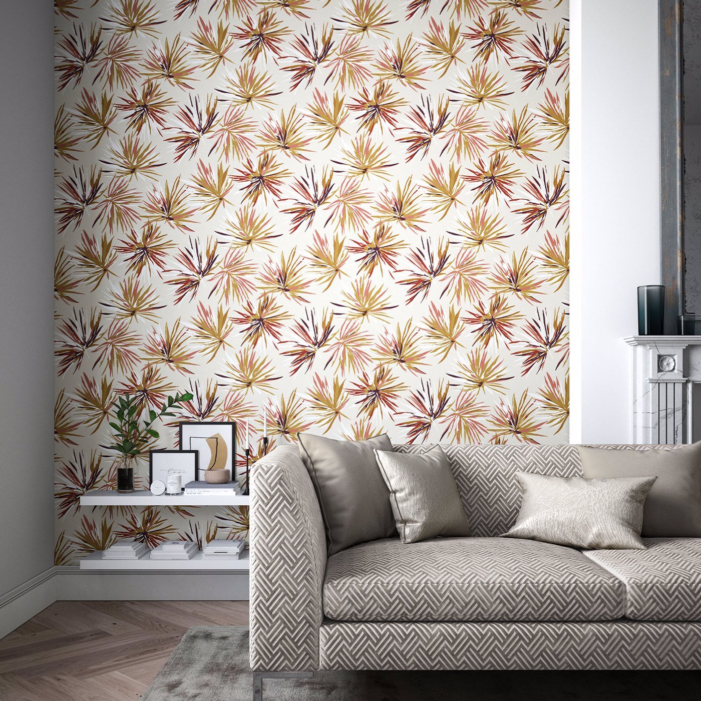 Aucuba Wallpaper - Gold/Rosewood/Parchment - HM7W112745 - Harlequin - Premier Wallcovering