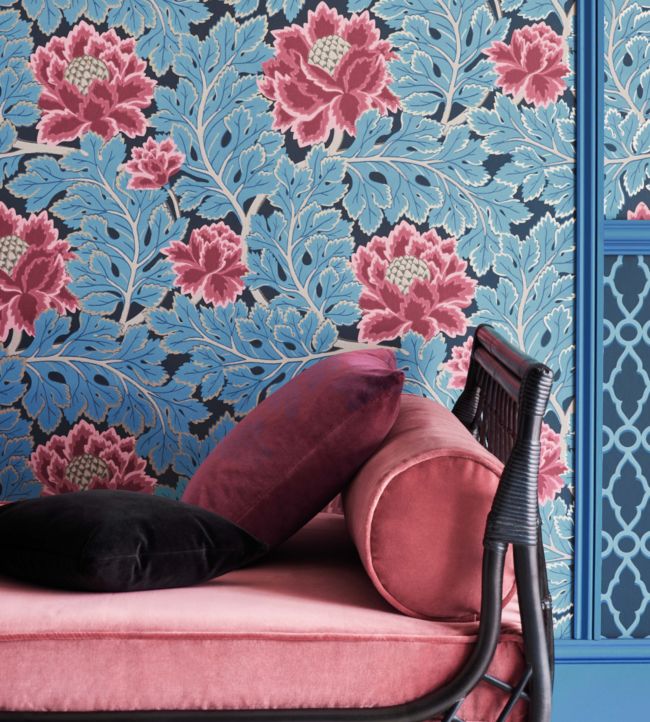 Aurora Wallpaper - Cerise & Cerulean Blue on Midnight - 116/1004 - Cole & Son - Premier Wallcovering