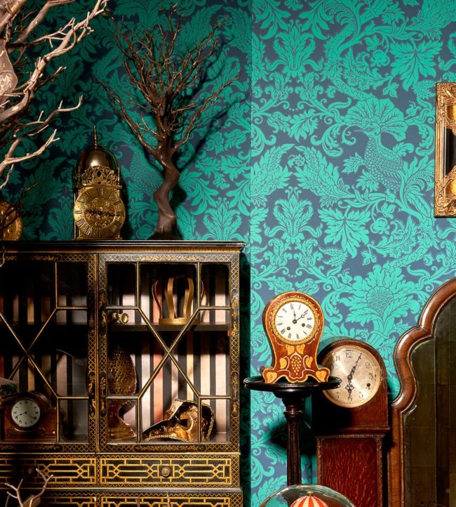 Balabina Wallpaper - Teal on Midnight - 108/1005 - Cole & Son - Premier Wallcovering
