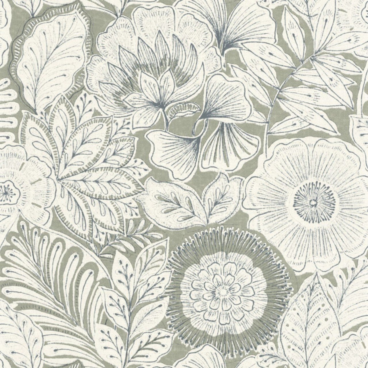 Batik Bali Wallpaper - Vert Sauge - Casadeco - 88157211 - Premier Wallcovering