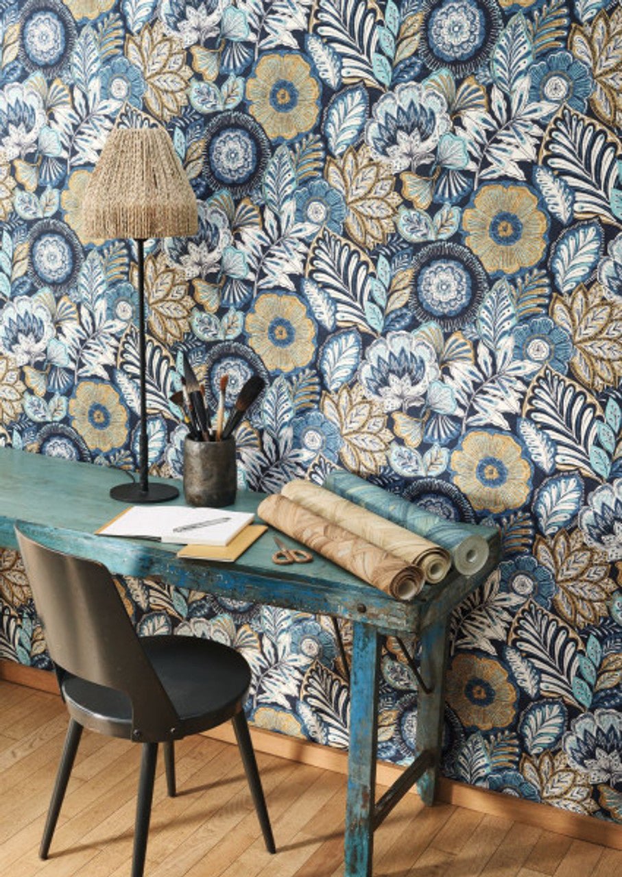 Batik Bali Wallpaper - Bleu Indigo - Casadeco - 88156822 - Premier Wallcovering
