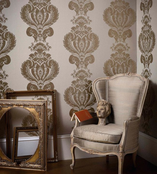 Baudelaire Wallpaper - Metallic Gilver on Dark Taupe - 94/1001 - Cole & Son - Premier Wallcovering