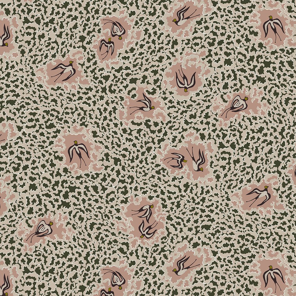 Bea's Swallows Wallpaper - Chaingate Green and Ham Pink - Josephine Munsey - JMW-102011 - Premier Wallcovering
