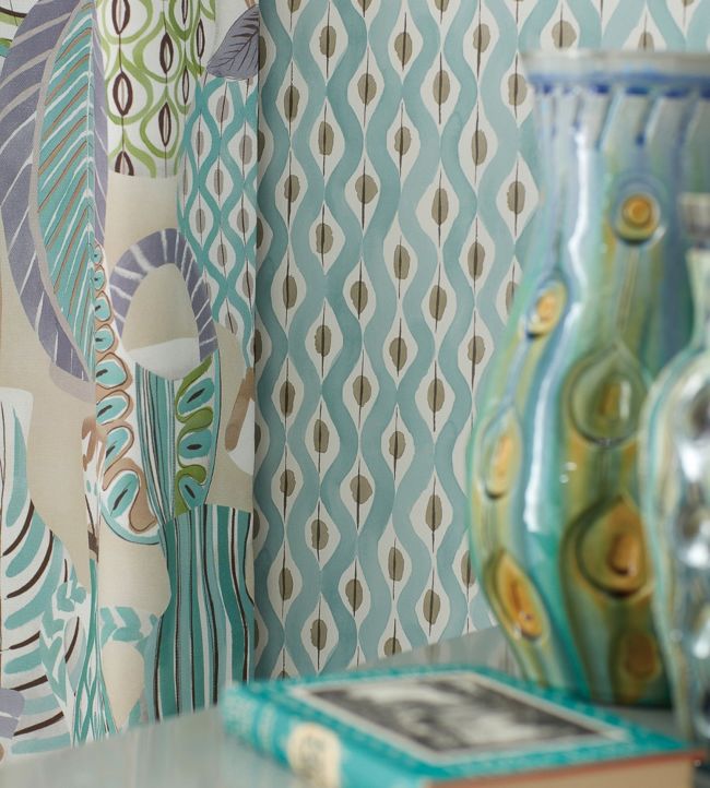 Beau Rivage Wallpaper - Duck Egg/Taupe - Nina Campbell - NCW4301 - 01 - Premier Wallcovering