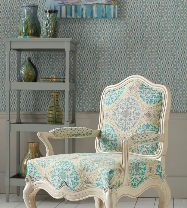 Beau Rivage Wallpaper - Duck Egg/Taupe - Nina Campbell - NCW4301 - 01 - Premier Wallcovering