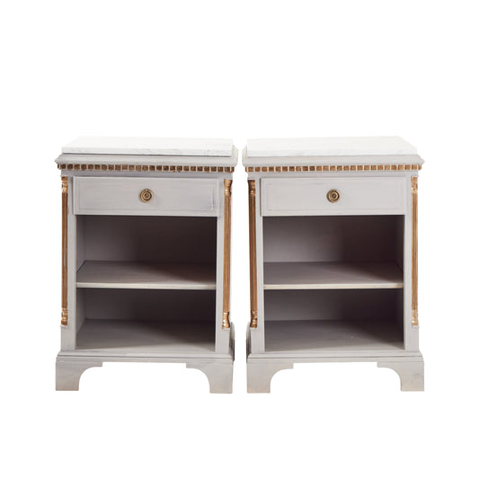 Pair of Gustavian Bedside Table wuth Marble Top