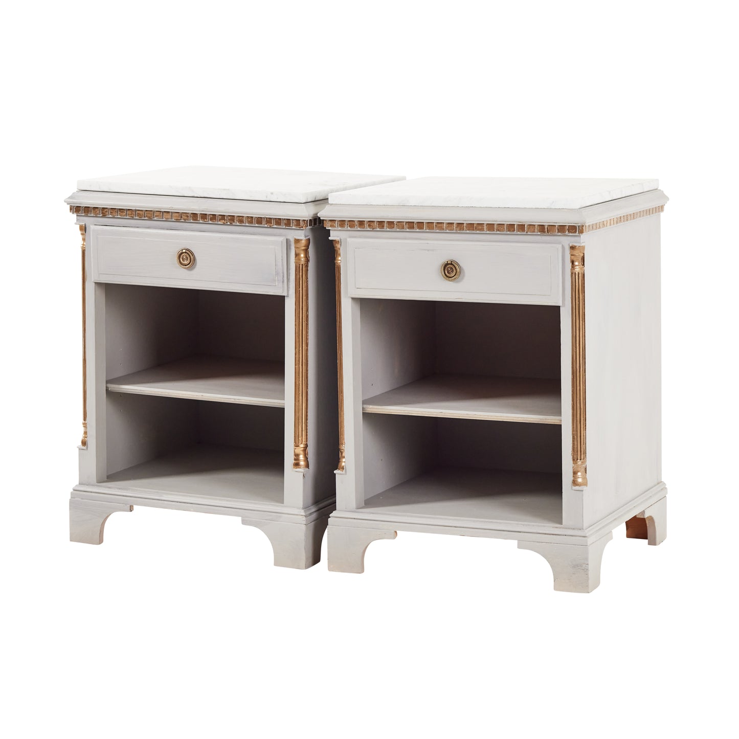 Пара прикроватных столиков Gustavian с мраморной столешницей