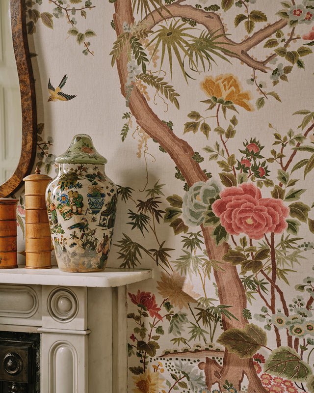 Belmont Wallcovering Wallpaper - Pink/Green - Colefax & Fowler - W7031-01