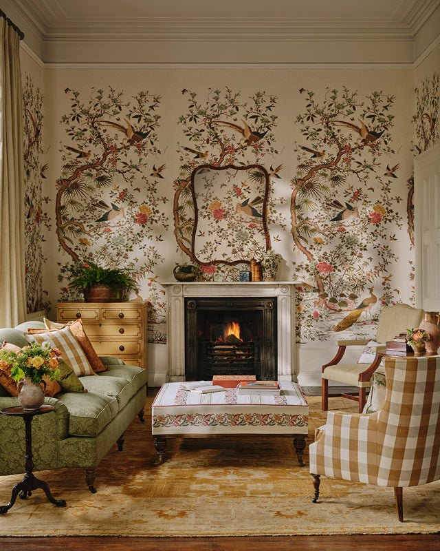 Belmont Wallcovering Wallpaper - Pink/Green - Colefax & Fowler - W7031-01