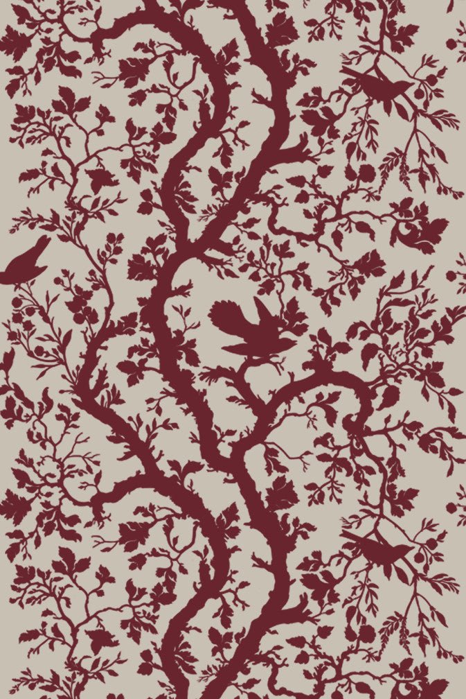 Birdbranch Fabric - Red - Timorous Beasties - BB/1614/05 - Premier Wallcovering