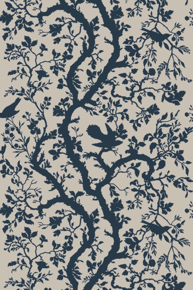 Birdbranch Fabric - Navy Blue - Timorous Beasties - BB/1614/04 - Premier Wallcovering