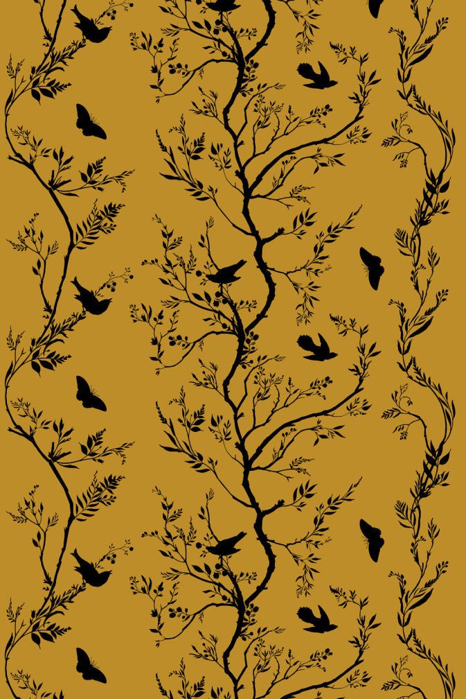 Birdbranch Stripe Velvet Fabric - Black on Honey - Timorous Beasties - BBS/8206/03 - Premier Wallcovering