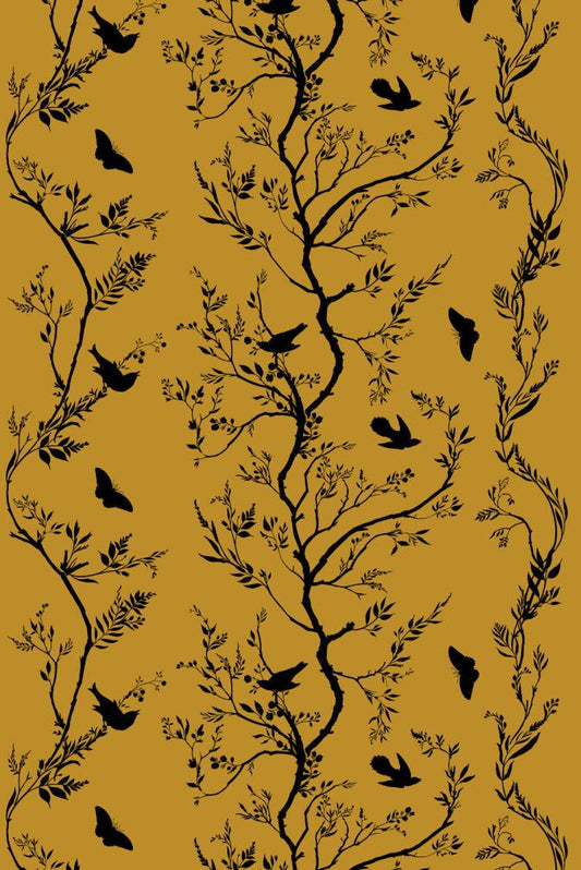 Birdbranch Stripe Velvet Fabric - Black on Honey - Timorous Beasties - BBS/8206/03 - Premier Wallcovering