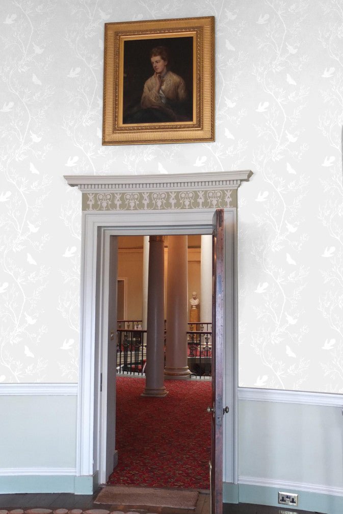 Birdbranch Stripe Wallpaper - White on Mitchell - Timorous Beasties - EX/BBS/5000/01 - Premier Wallcovering