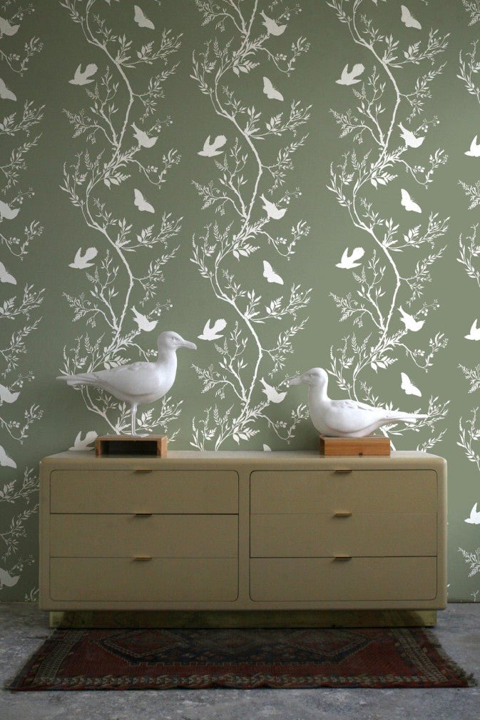 Birdbranch Stripe Wallpaper - White on Hampden - Timorous Beasties - EX/BBS/5003/05 - Premier Wallcovering