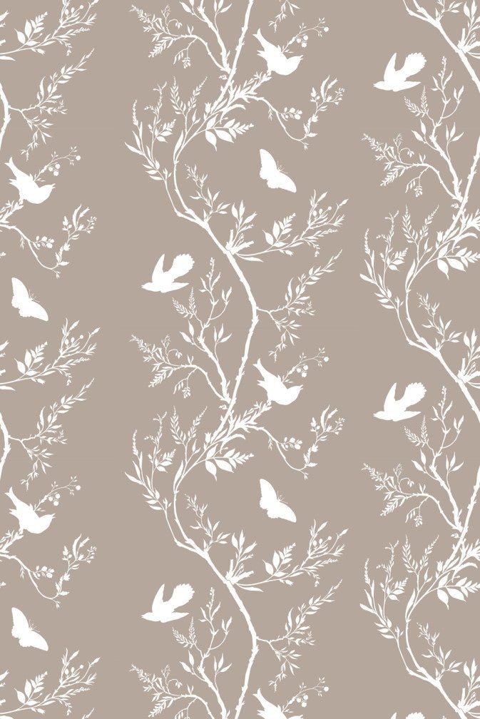 Birdbranch Stripe Wallpaper - White on Stone - Timorous Beasties - EX/BBS/4008/03 - Premier Wallcovering