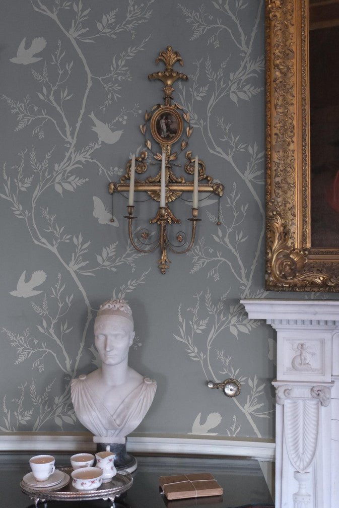 Birdbranch Stripe Wallpaper - White on Pale Blue - Timorous Beasties - EX/BBS/4232/02 - Premier Wallcovering