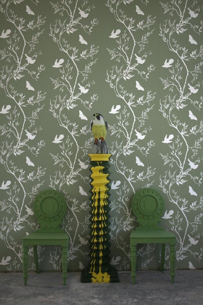 Birdbranch Stripe Wallpaper - White on Hampden - Timorous Beasties - EX/BBS/5003/05 - Premier Wallcovering