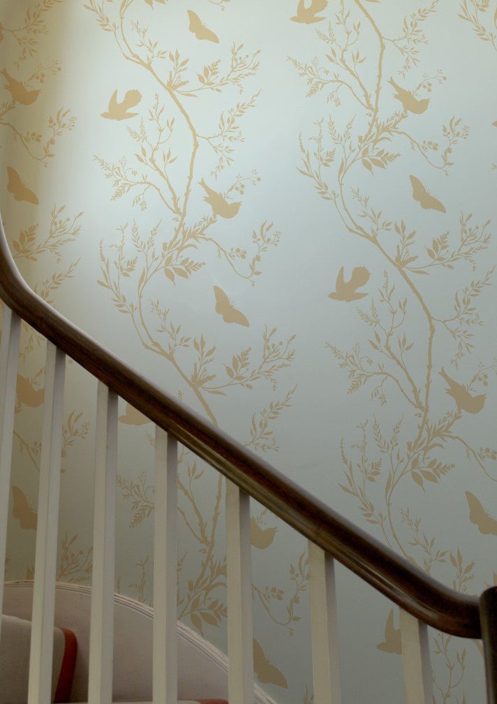 Birdbranch Stripe Wallpaper - Gold Pearl on Mitchell - Timorous Beasties - EX/BBS/5001/06 - Premier Wallcovering