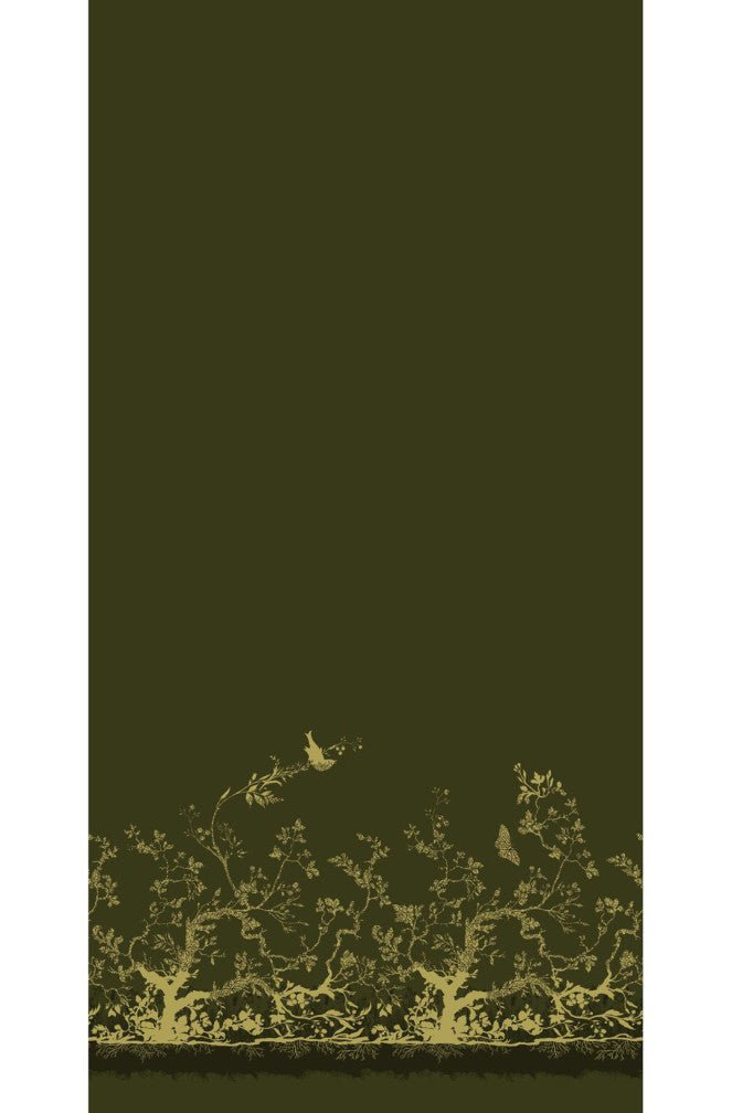 Birdbranch Velvet Panel Fabric - Black & Pale Gold on Olive - Timorous Beasties - BBP/8118/08 - Premier Wallcovering