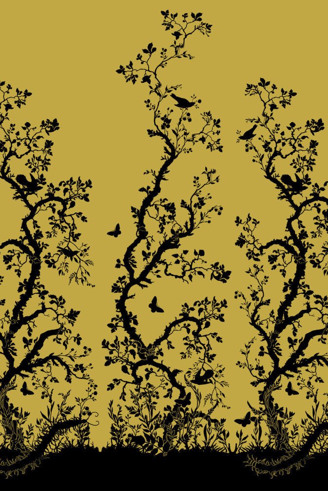 Birdbranch Wallpaper Panels - Black on Gold - Timorous Beasties - EX/BIRD/4000/01 - Premier Wallcovering