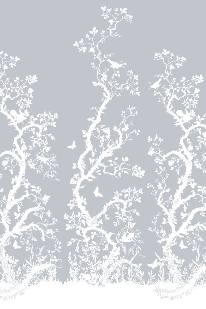 Birdbranch Wallpaper Panels - White on Pale Blue - Timorous Beasties - EX/BIRD/4232/05 - Premier Wallcovering
