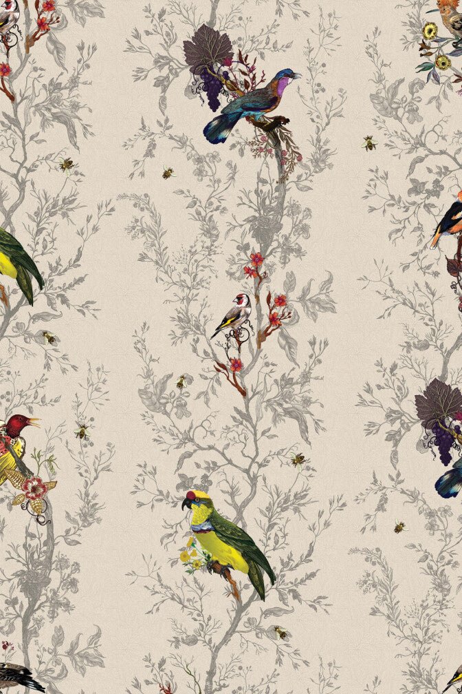 Birds N Bees Wallpaper - Bone - Timorous Beasties - BTN/BNB/TXMT/02 - Premier Wallcovering