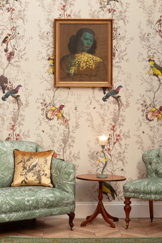 Birds N Bees Wallpaper - Bone - Timorous Beasties - BTN/BNB/TXMT/02 - Premier Wallcovering