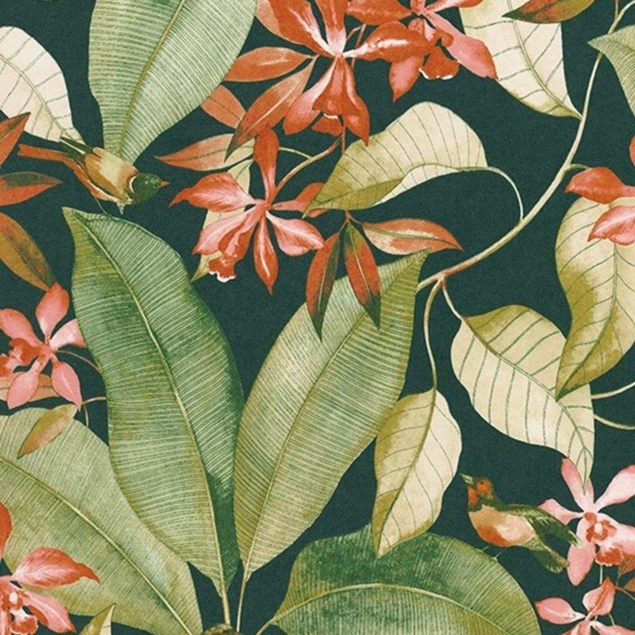 Birdsong Delicacy Wallpaper - Vert, Bleu And Rose - Casadeco - 85387289 - Premier Wallcovering