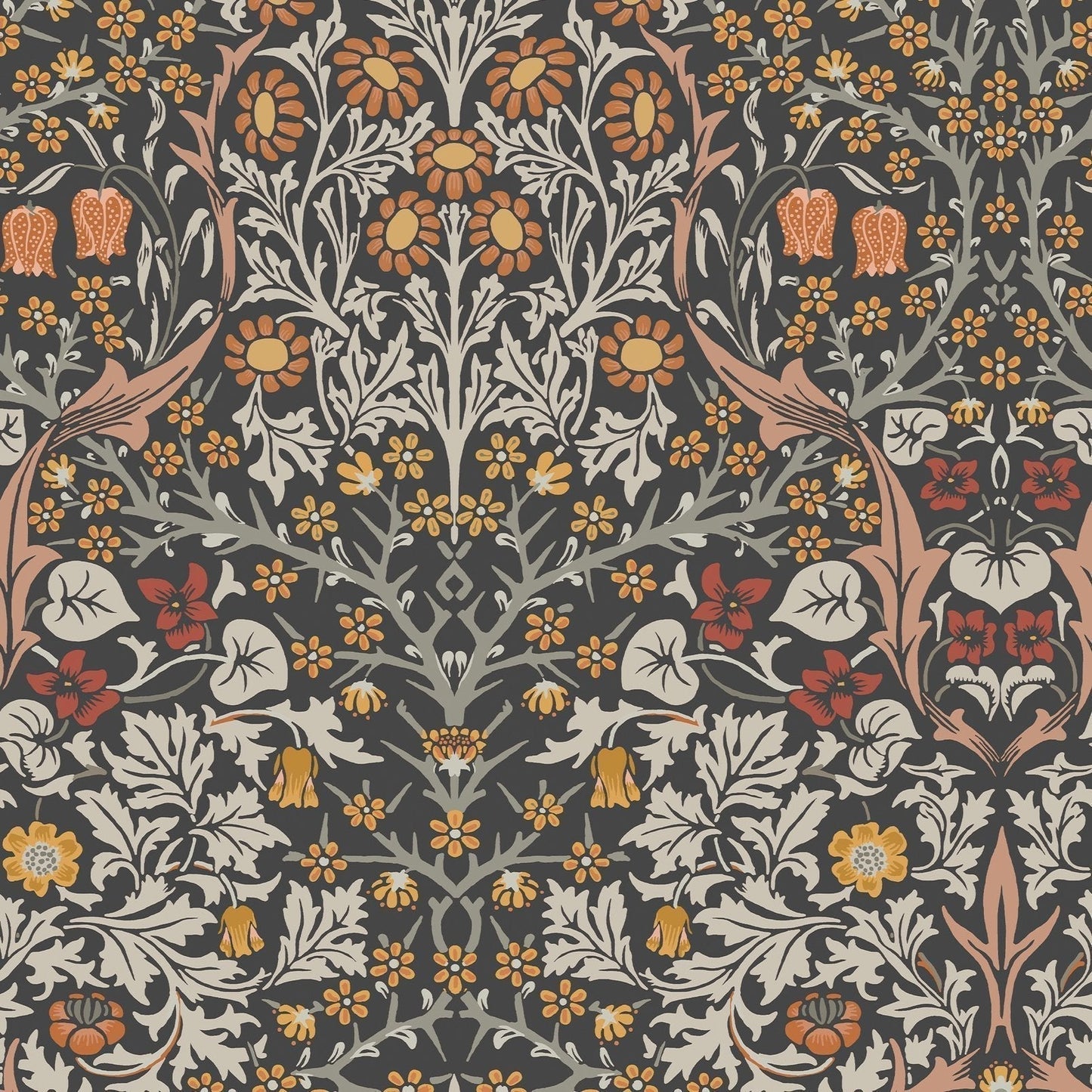 Blackthorn Wallpaper - Charcoal & Burnt Orange - 124250 - William Morris AH - Premier Wallcovering